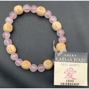 NWT Zorbitz Lucky Karma Rose Quartz & Wood Stretch Bracelet Love Friendship